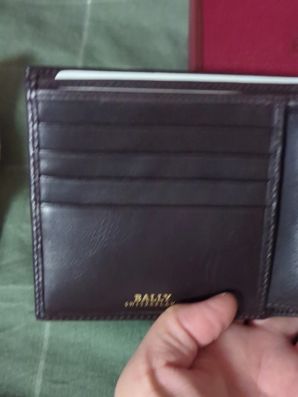 Dark Brown Leather Bifold Wallet with Red & White Stripe Accent